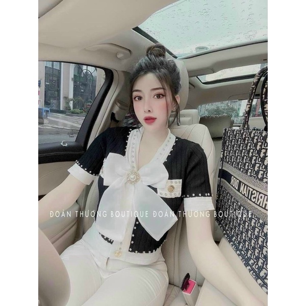 Áo Len điệu [HOT🔥] đính đá cổ nơ hàng Quảng Châu cao cấp | BigBuy360 - bigbuy360.vn