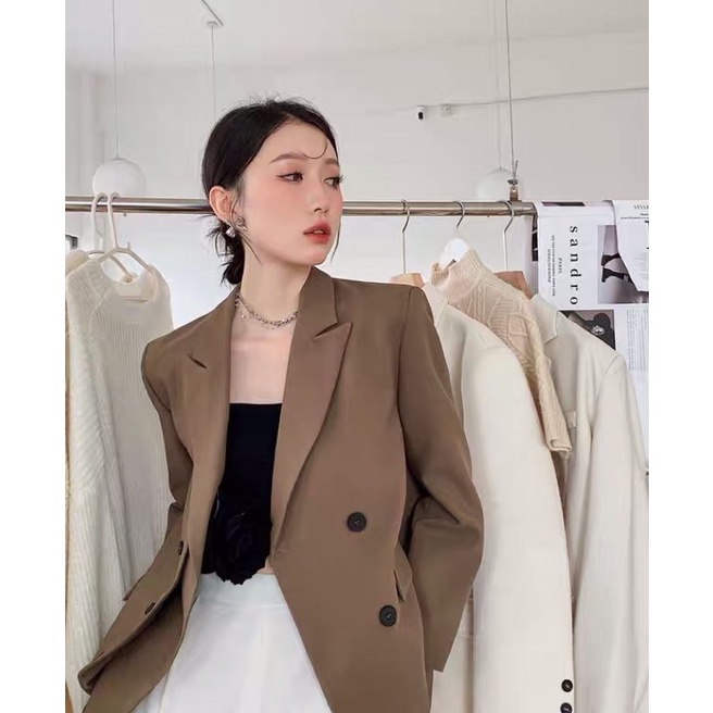 Áo khoác blazer nữ cách điệu màu nâu rêu