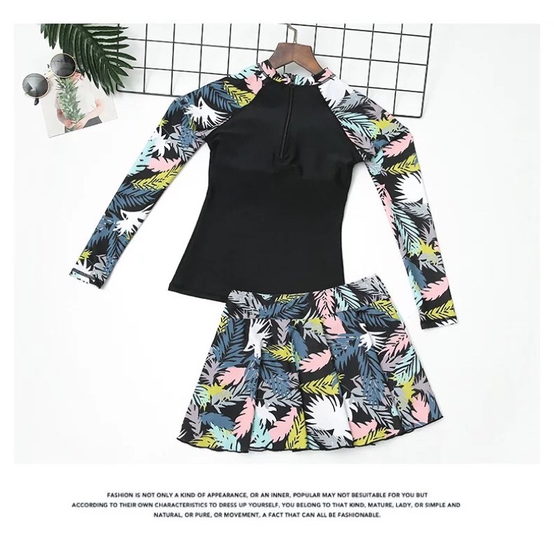 Đồ bơi cao cấp dài tay chân váy hoạ tiết sang chảnh - MT88.04 | BigBuy360 - bigbuy360.vn