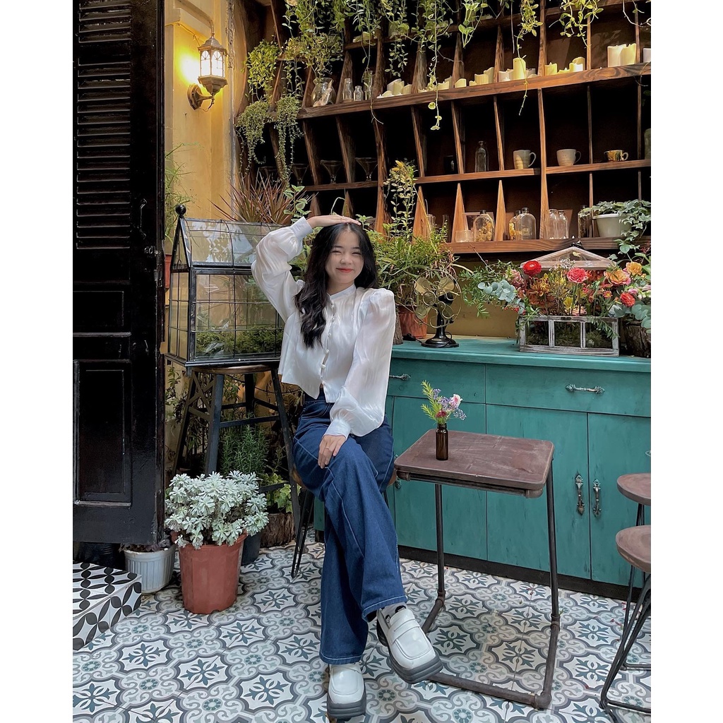 Áo sơ mi lụa cổ tàu hàng thiết kế by Basic room