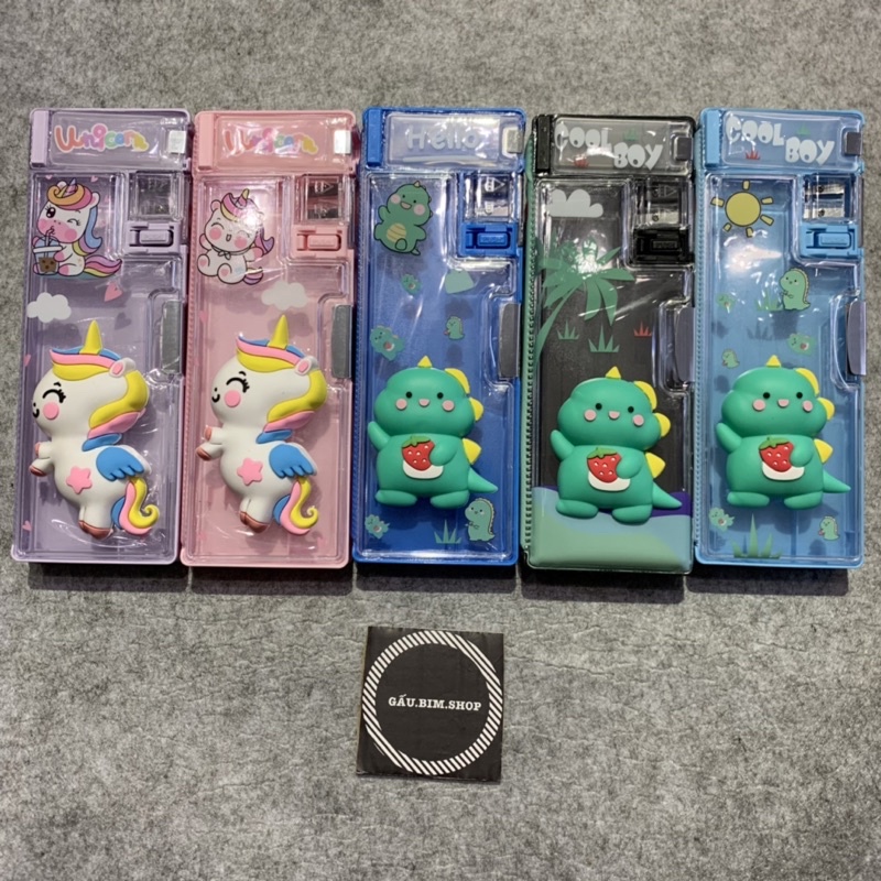 Hộp bút nhựa 2 mặt hình thú Silicon nổi 3D