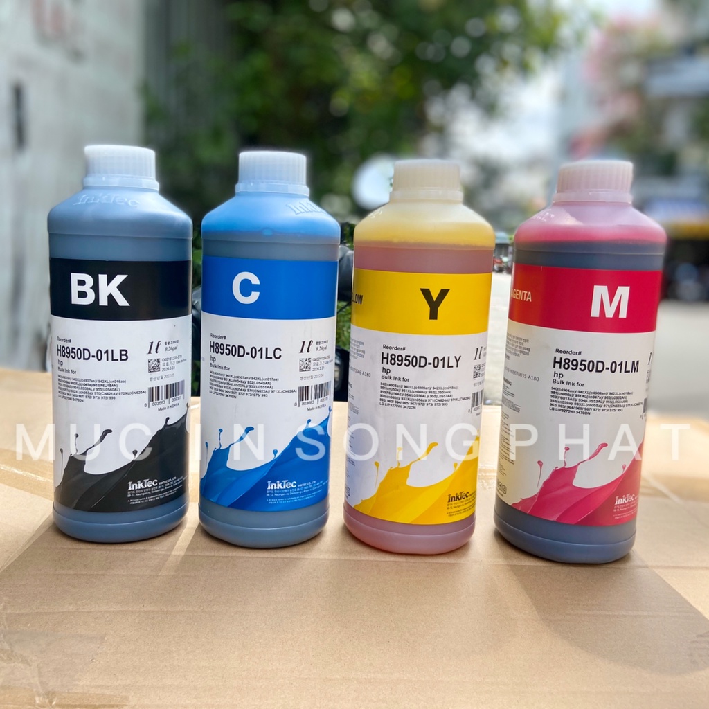 Bộ 4 Bình mực nước InkTec 1L/chai (BK/C/M/Y) cho máy in phun HP - H8950