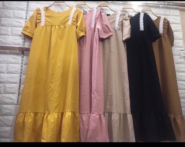 [Mã 44FASHIONSALE1 giảm 10K đơn 50K] Váy bầu thiết kế M05( Ren bèo vai vải xịn )