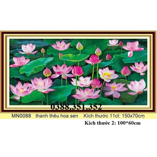 tranh thêu chữ thập đầm hoa sen kt 150x70cm