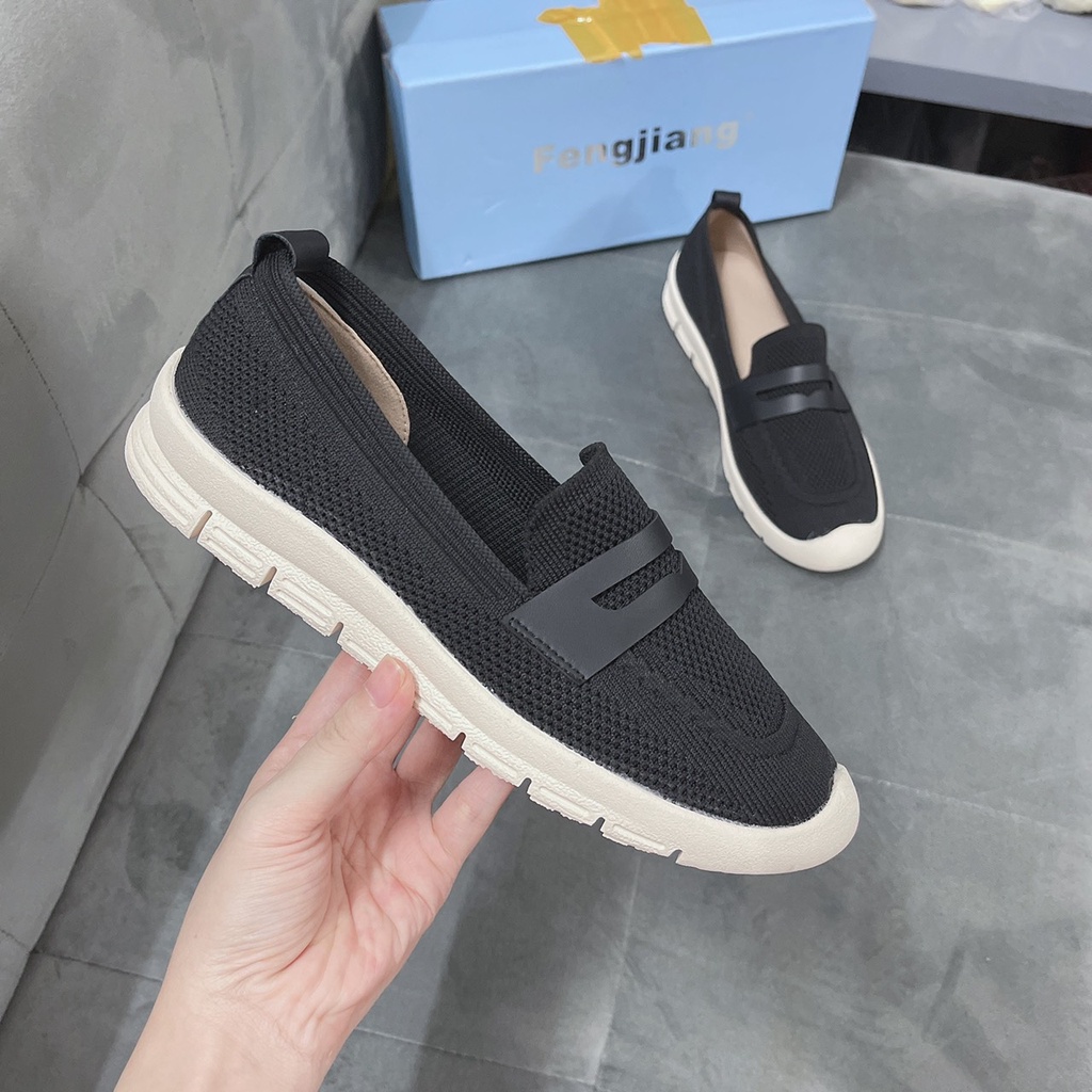 giày lười nữ đen đế trắng, slipon đế cao su êm chân, giày nữ trơn mẫu mới nhất (fullbox)