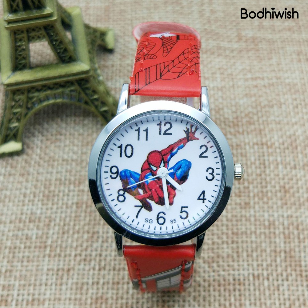 Đồng Hồ Đeo Tay Dây Da Mặt Tròn In Hình Người Nhện Dễ Thương Cho Bé | BigBuy360 - bigbuy360.vn