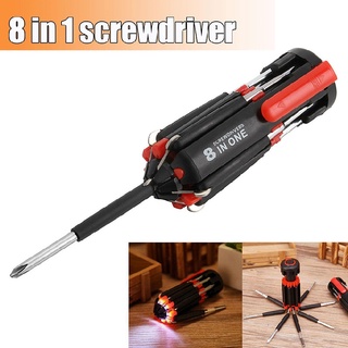 New 8 in 1 Screwdriver with LED Torch Flash Light Multi-functional Repair Tool