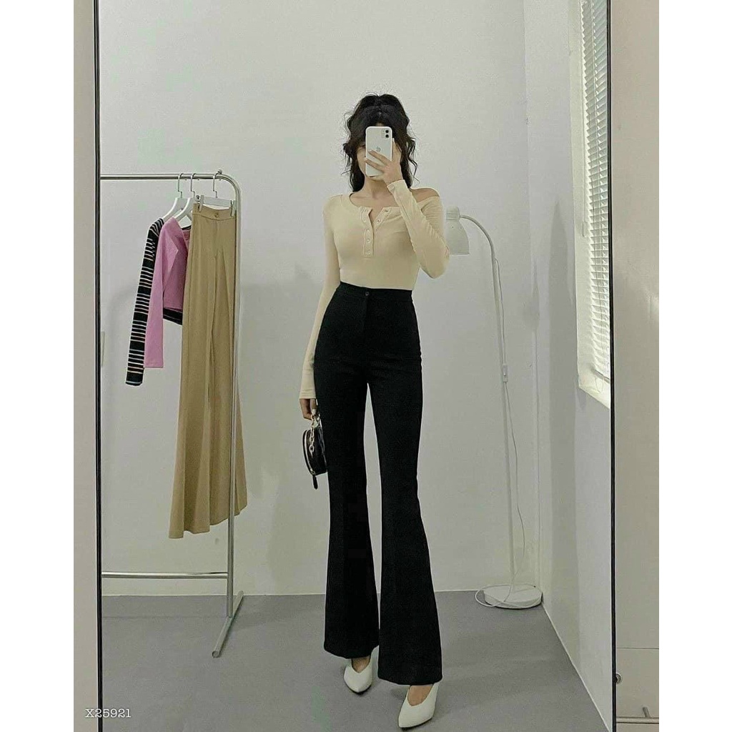 [HÌNH THẬT] QUẦN ỐNG LOE NỮ CẠP CAO DÁNG DÀI 1 CÚC SIÊU HACK DÁNG QUẦN LEGGING CẠP CAO TÔN DÁNG THỜI TRANG NỮ