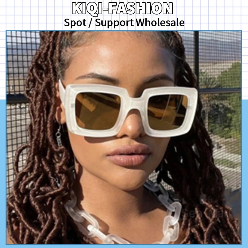 (KIQI-FASHION) COD Kính Mát Gọng Vuông Lớn Chống Tia Uv400 Thời Trang Âu Mỹ Cho Nam Nữ
