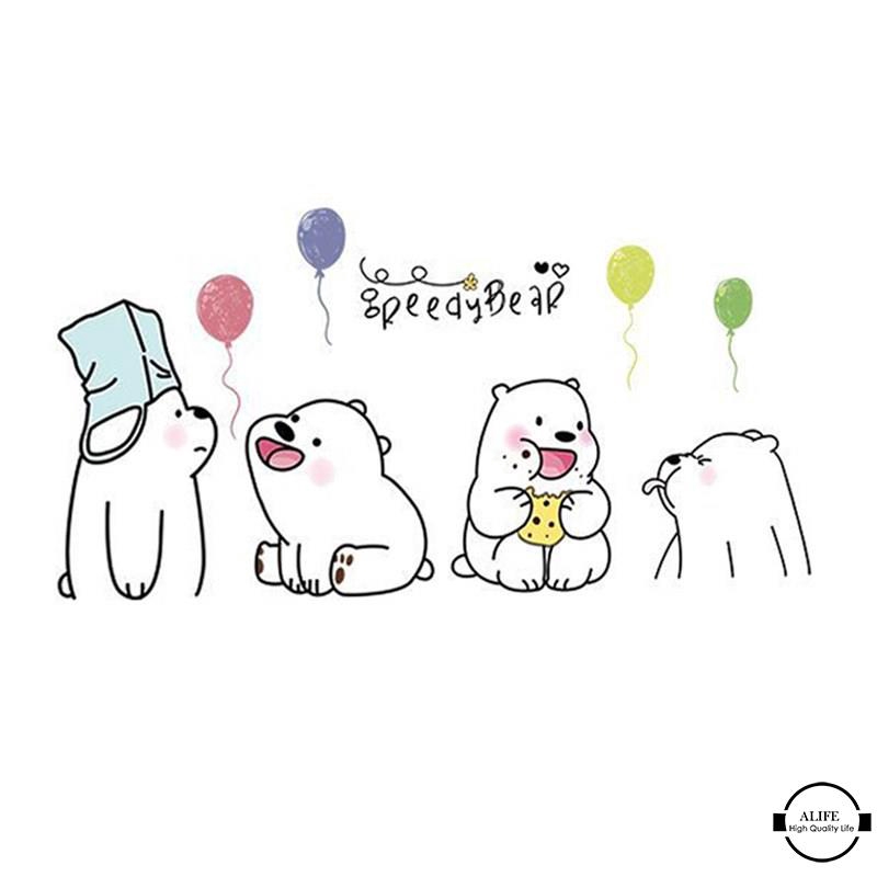 Sticker dán tường hình gấu hoạt hình dễ thương trang trí nhà cửa