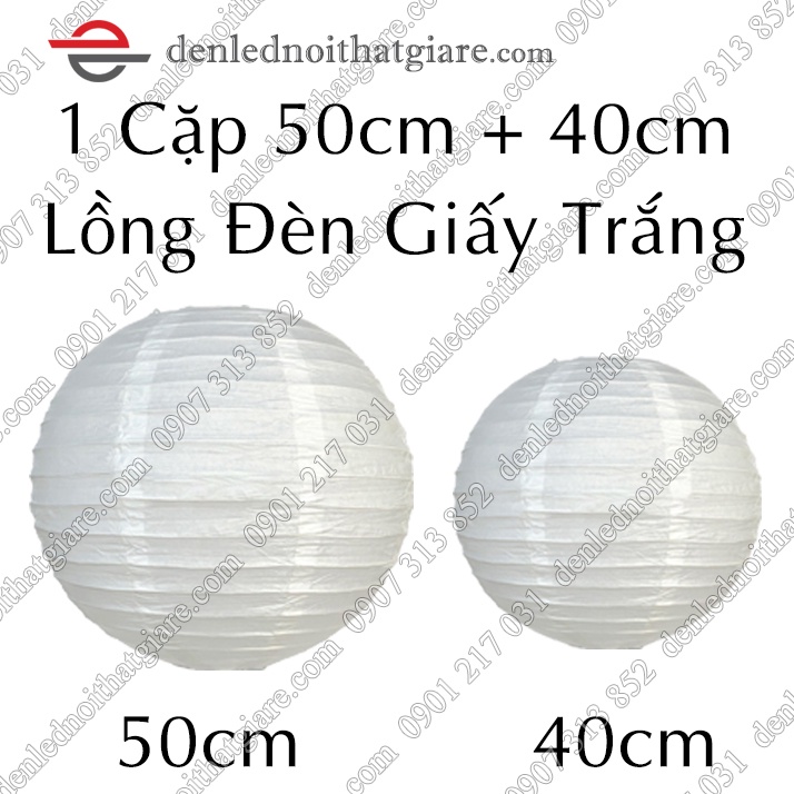 01 cặp ĐÈN LỒNG GIẤY 50cm + 40cm màu TRẮNG TINH - phong cách Nhật