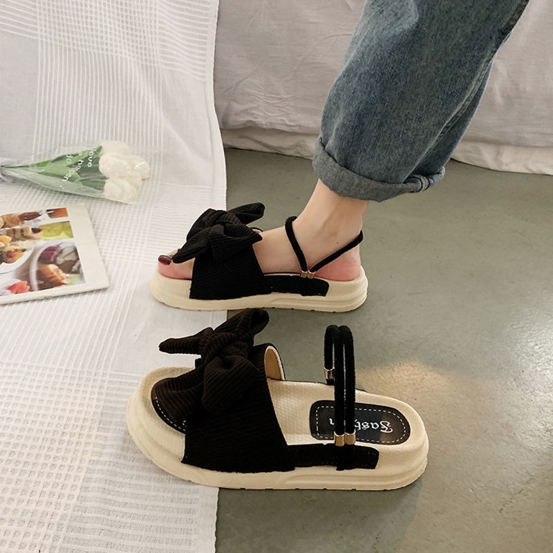 Giày sandal đế bằng dày 2 quai thời trang hè năm 2022 cho nữ