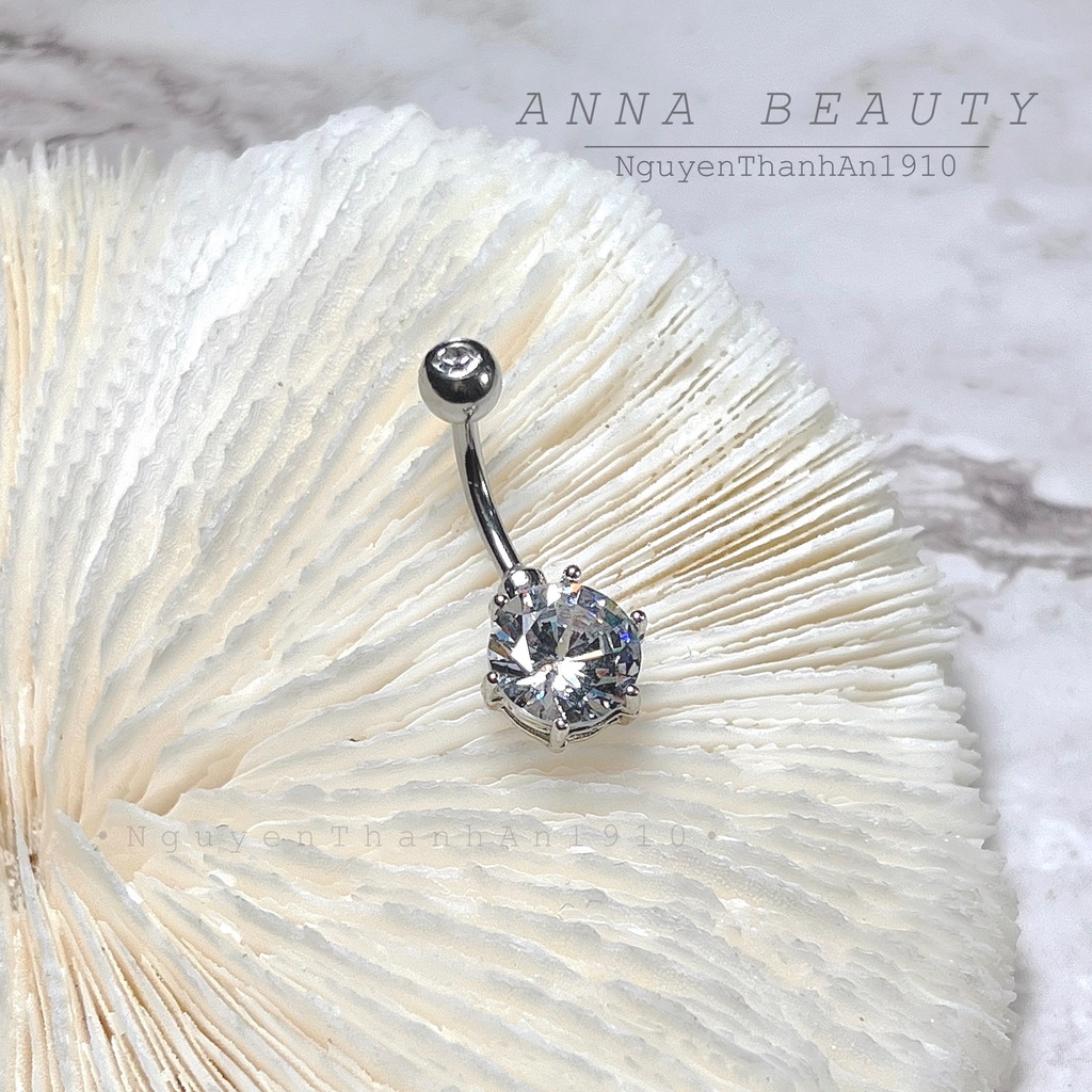 Khuyên rốn đá trắng bằng thép y tế xỏ khuyên piercing