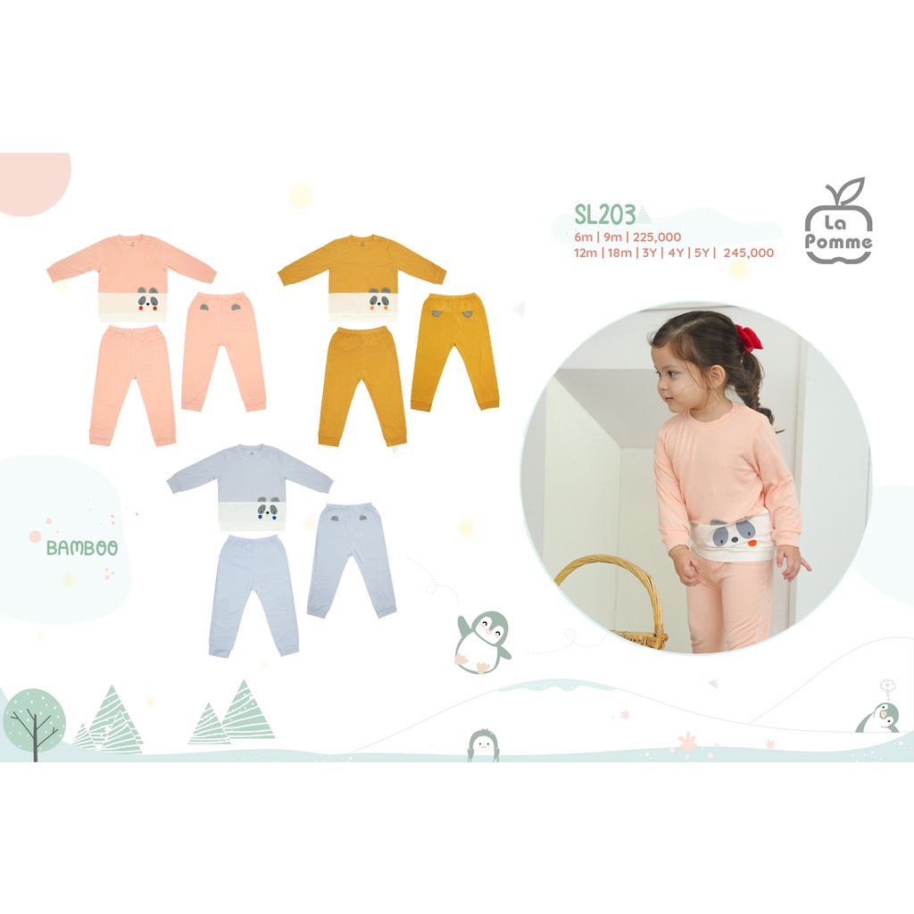 Bộ La Pomme Bamboo dài tay cài vai gấu trúc cao cấp mềm mịn thoáng mát thấm hút tốt cho bé trai bé gái SL203