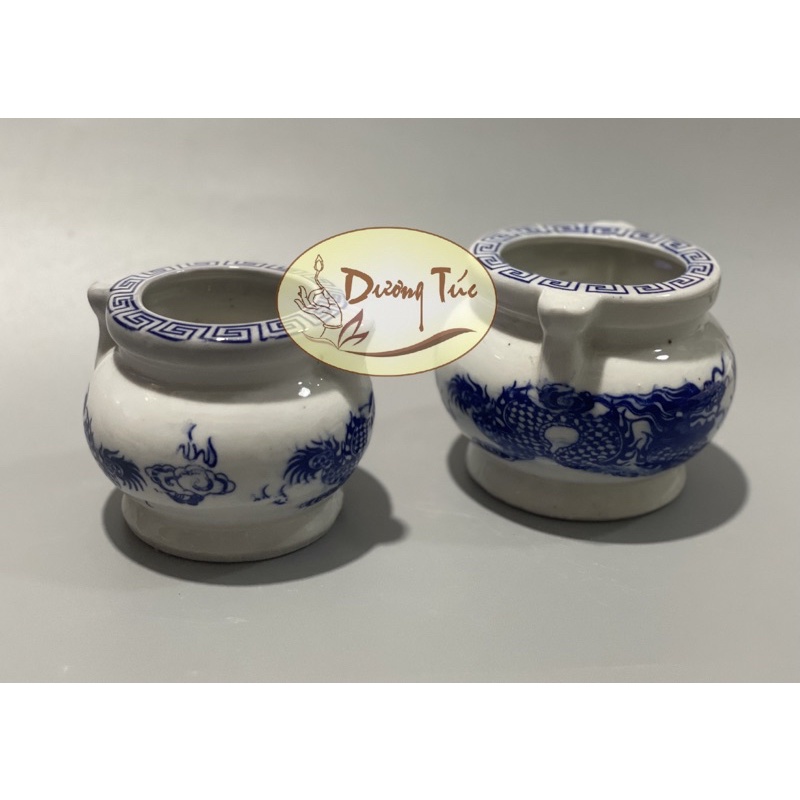 Lư Hương (Bát Nhang) Hình Bầu - Song Long - Gốm Sứ Bát Tràng