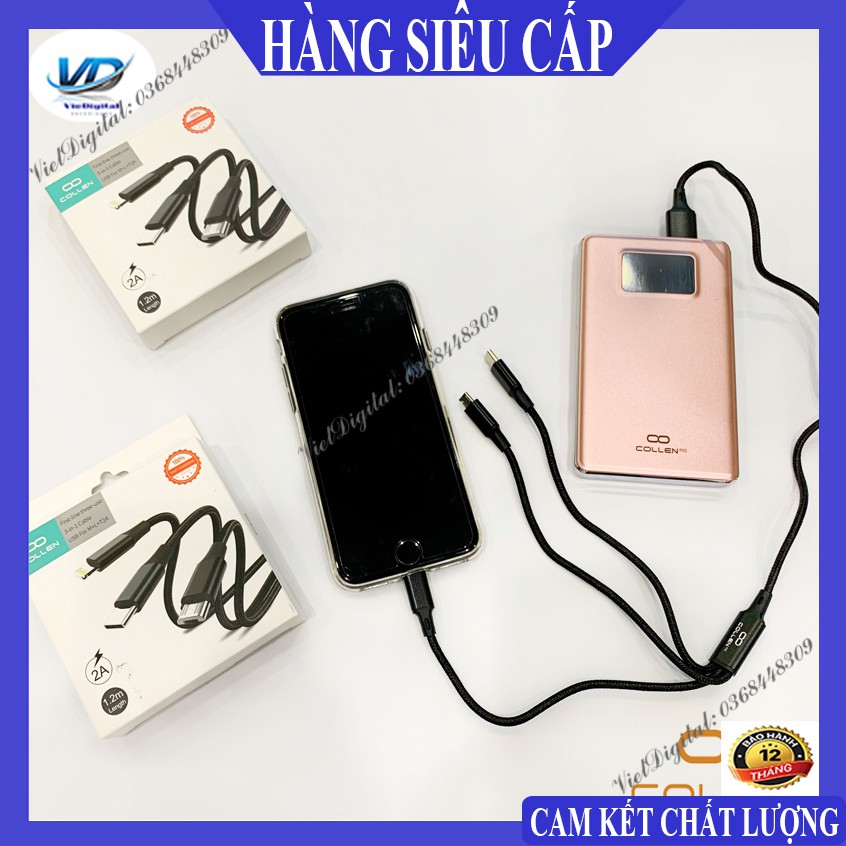 Dây sạc thường 3 đầu iPhone, Android, Type C, Dây Sạc 3 trong 1 đa năng. Bảo hành 6 tháng, lỗi 1 đổi 1 trong 30 ngày.