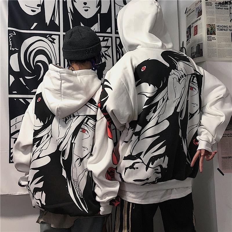 Áo hoodie lót nhung form rộng in hình Naruto thời trang cho cặp đôi