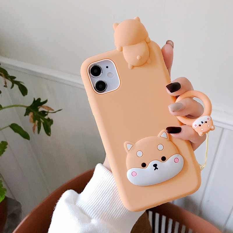 Ốp lưng Iphone Shiba Inu kèm móc treo x/xs/xs max/11/11 promax - ốp silicone