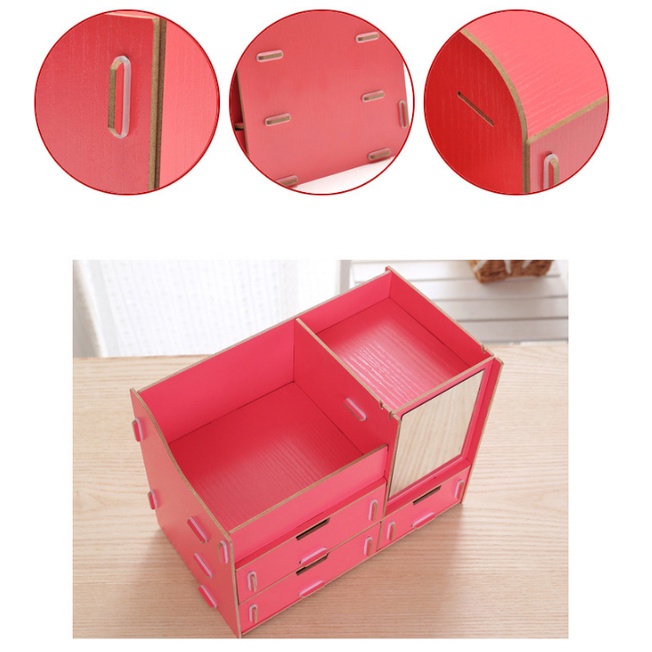 Kệ dựng mỹ phẩm, đồ cá nhân 3 ngăn có gương kích thước 26.5*14.5*19 cm