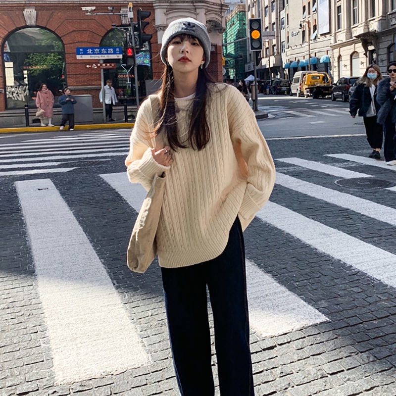 Áo Sweater dáng rộng màu sắc đơn giản trẻ trung phong cách Hàn Quốc cho bạn gái