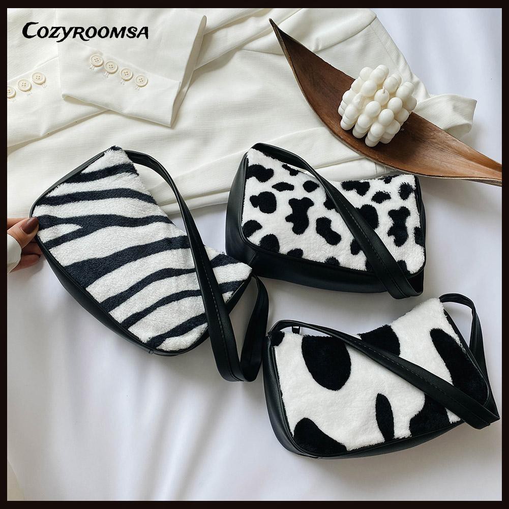 Cozyroomsa Autumn and winter new fashion casual retro plush animal pattern cow ladies underarm bag shoulder bag | WebRaoVat - webraovat.net.vn