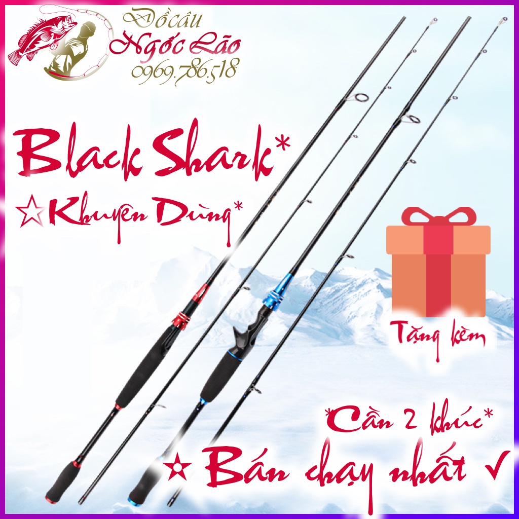 Cần câu máy 2 KHÚC Siêu khỏe Siêu Nhẹ - CỨNG M/ML - BLACK SHARK  Carbon X - Cần câu cá xa bờ, lăng-xê, lure, lục, rê..