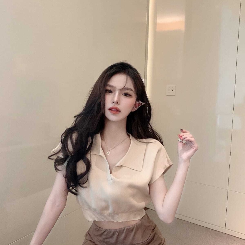 Áo Dệt Kim Tay Ngắn Cổ Bẻ Trẻ Trung Hợp Thời Trang COZOK