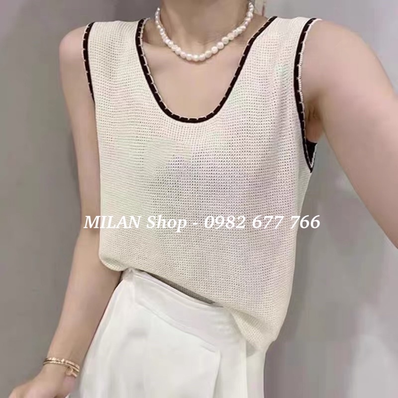 Áo len sát nách cổ tròn hoa trà sang trẻ hot hit