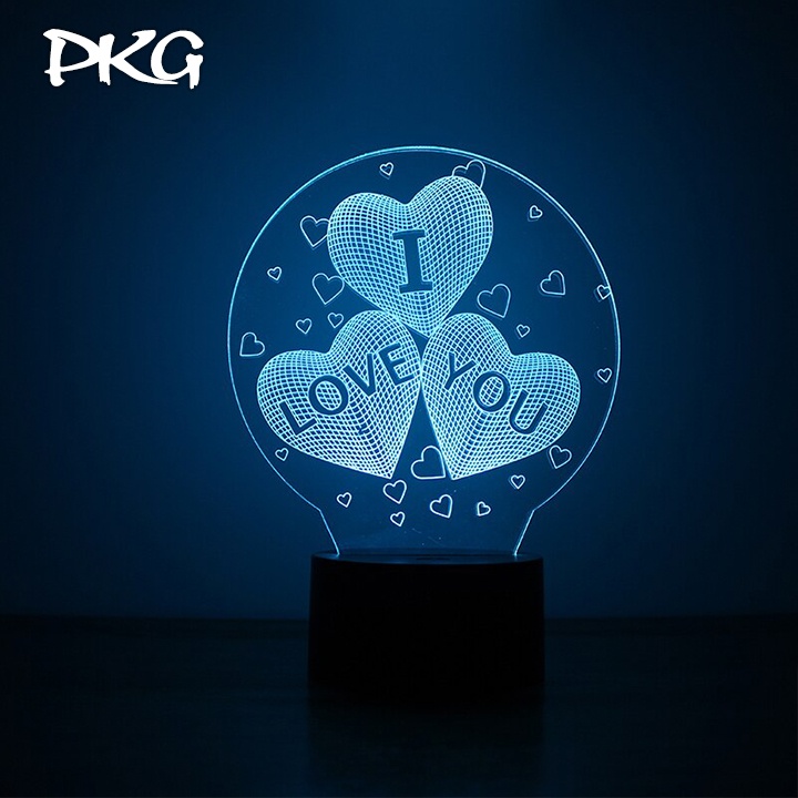 Đèn Ngủ Led 3D Chùm Trái Tim I LOVE YOU Quà Tặng nháy sáng 16 màu
