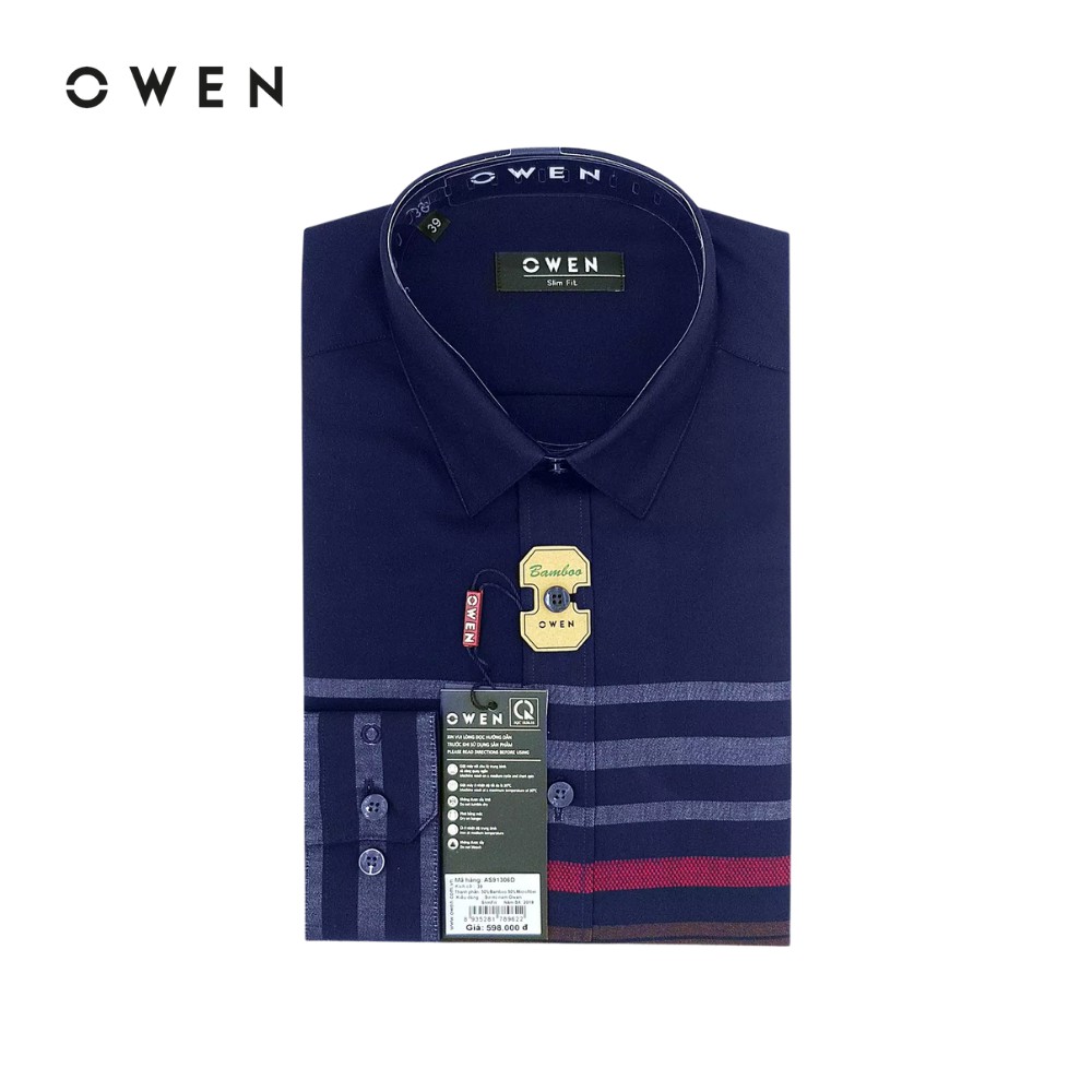 Áo sơ mi dài tay nam Owen Bamboo Slimfit màu xanh navy kẻ - AS91306D
