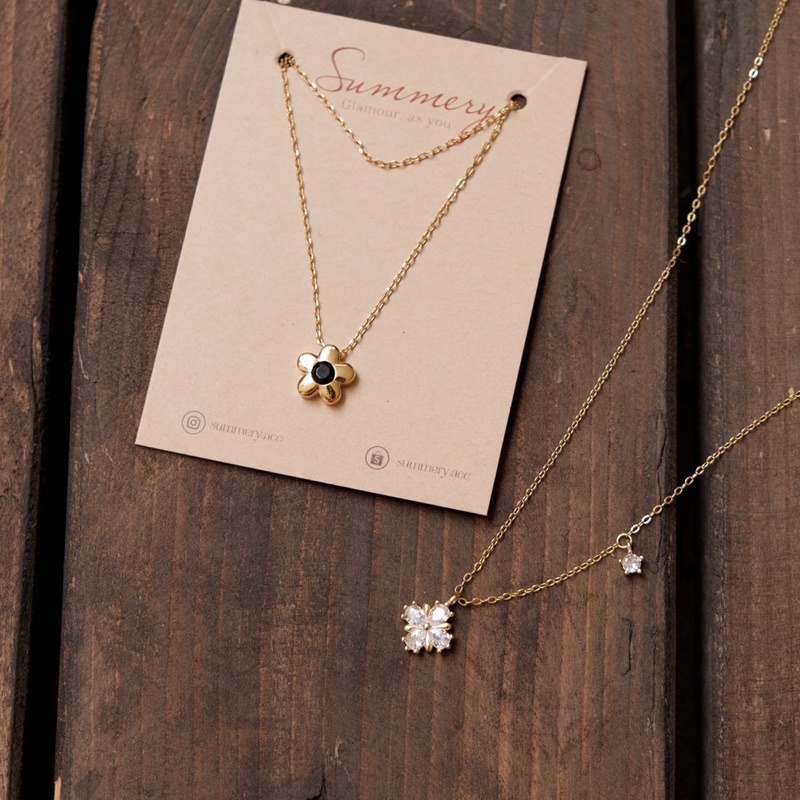 Vòng cổ bạc 925 SUMMERY hoa tuyết đính đá dây chuyền S925 mạ vàng