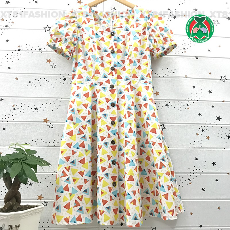 [Freeship] Váy đầm nữ Vintage XT81Fashion dáng xòe dài qua gối Hàn quốc 100% cotton mềm mát dự tiệc shopping dạo phố