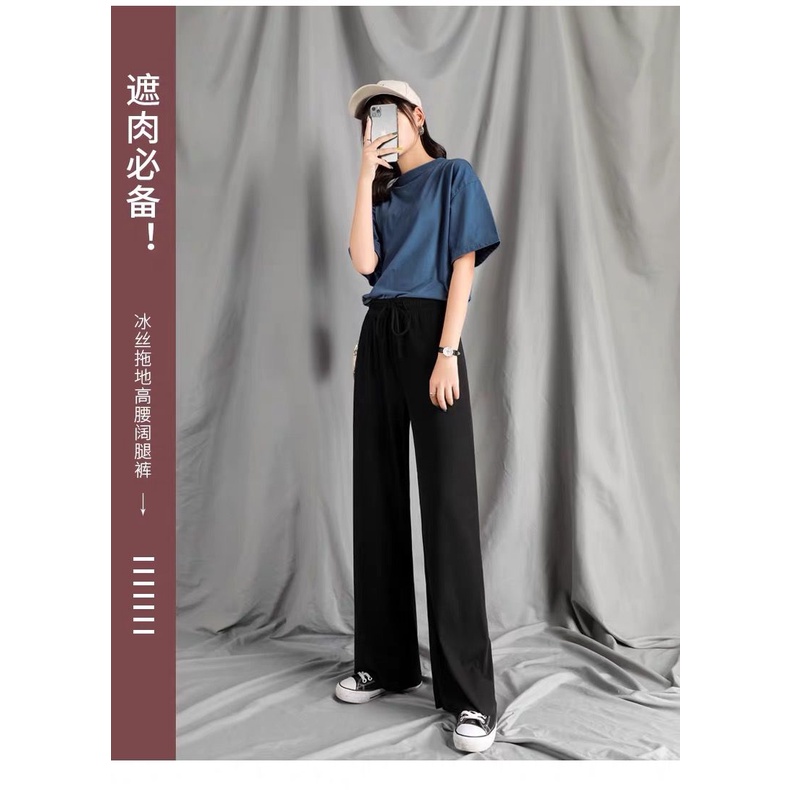 Quần dài BH lưng cao ống rộng màu trơn kiểu dáng thời trang cho nữ