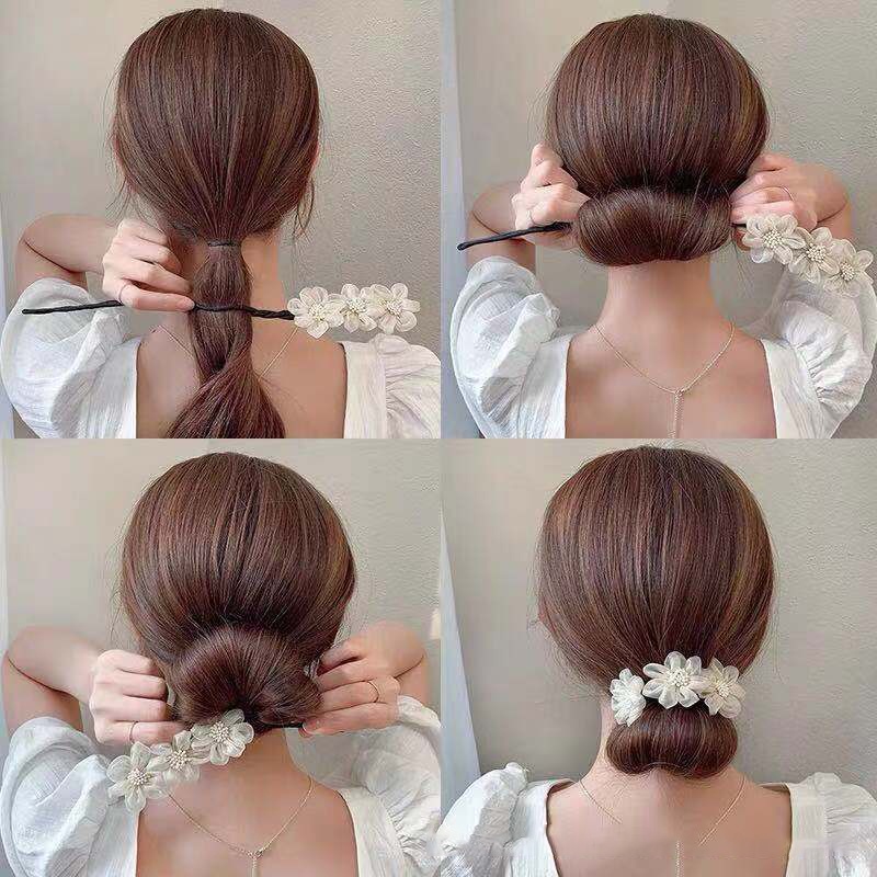 Dụng Cụ Hỗ Trợ Búi Tóc Thắt Nơ Ruy Băng Đính Ngọc Trai Dành Cho Nữ JP6
