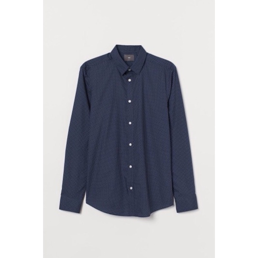 Áo somi nam HM xanh navy chấm bi