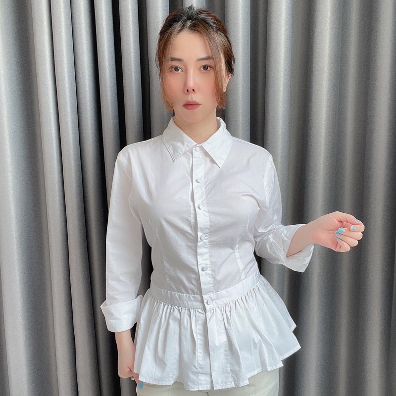 ÁO SƠ MI PEPLUM SHOJO XUẤT KOREA. ÁO SƠ MI TRẮNG VNXK DƯ XỊN GIÁ RẺ