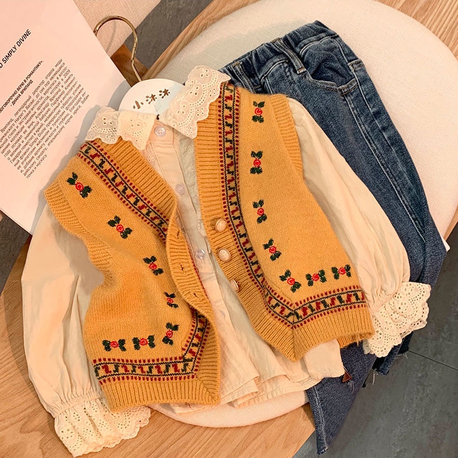 Áo khoác len cardigan sát nách thời trang cho bé gái