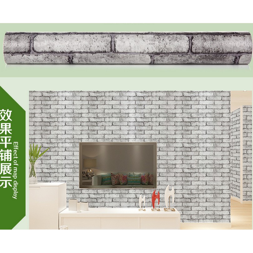 Decal giấy dán tường gạch xám rêu khổ rộng 0.45m