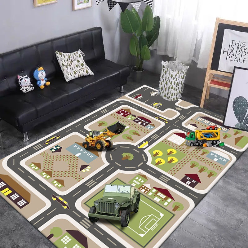 Thảm lót sàn hình bản đồ giao thông đường ray xe hơi cho bé