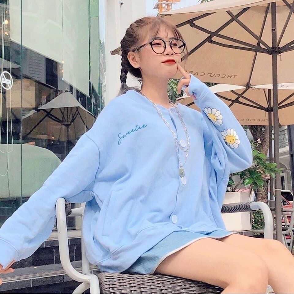 [Có Ảnh Thật] Áo Khoác Nỉ Cadigan Hoa Cúc In Tay, Áo Khoác Nỉ Nữ Form Rộng Chất Dày Dặn Anne Boutique Mã 762
