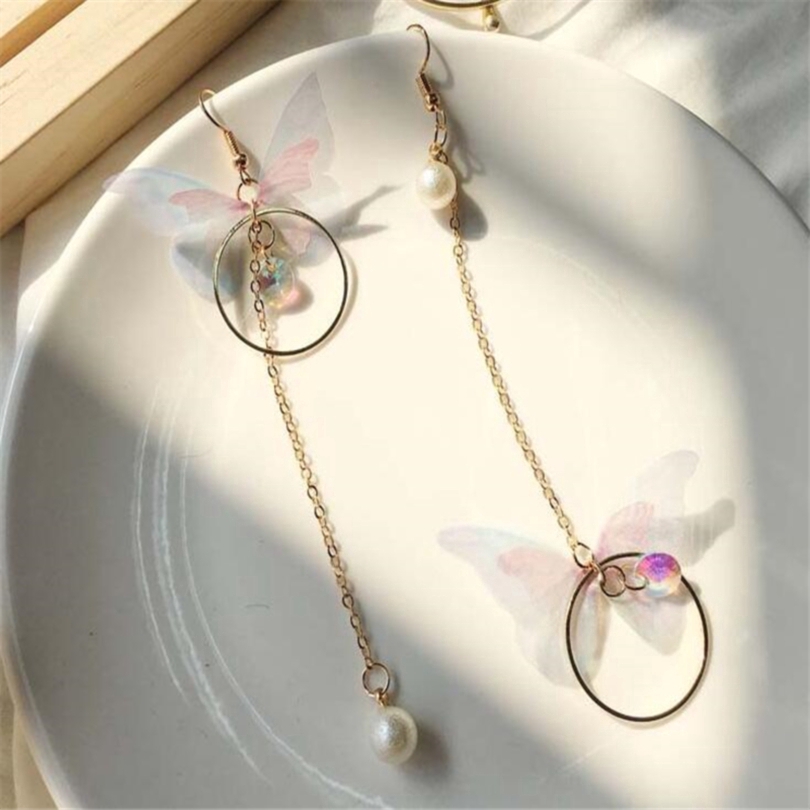 Khuyên tai hợp kim dáng dài hình bướm đính ngọc trai thời trang cho nữ