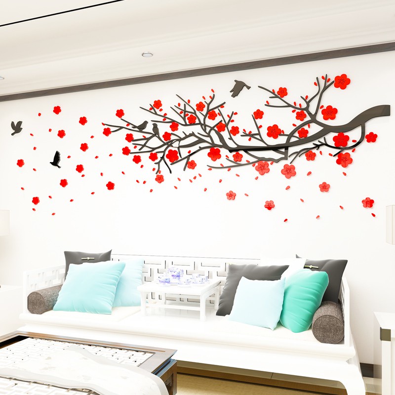 Tranh trang trí tết 2023 - Tranh dán tường mica 3d decor tranh hoa đào trang trí tết trang trí phòng khách, phòng ngủ