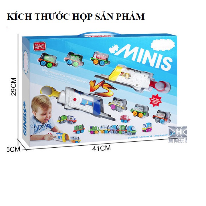 Bộ 4 xe ô hình tàu hỏa thomas mini bằng sắt và nhà đẩy đồ chơi trẻ em