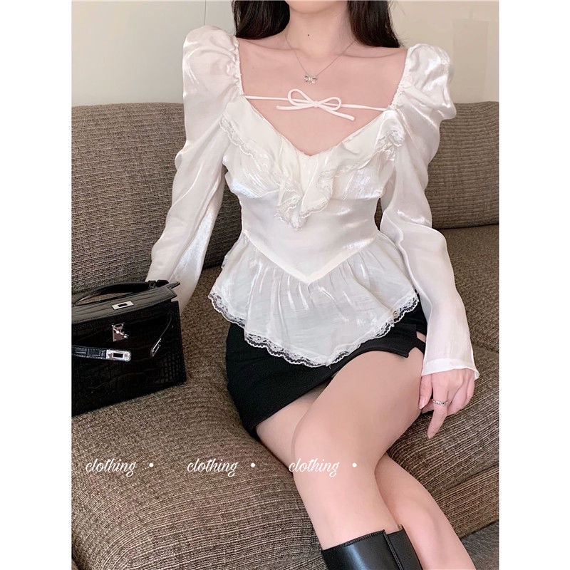 Áo Cổ Chữ V Phối Ren Quyến Rũ Thời Trang Cho Nữ