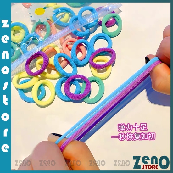 Gói chun buộc tóc 50 dây cho bé, dây buộc tóc nhiều màu co giãn đựng trong túi zip PT35