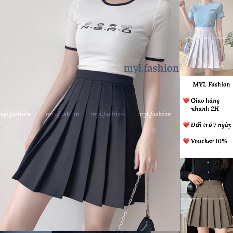 Chân váy ngắn - Chân váy tennis xếp ly cạp cao ghen bụng