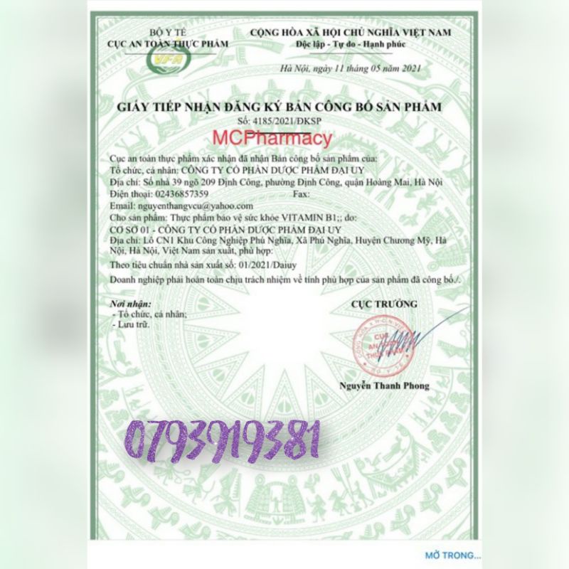 Lọ 100V VitaminB1 Xanh Chuẩn Chính Hãng Date 2026