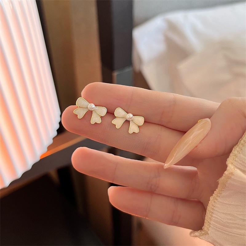 Bông Tai Mạ Bạc 925 Hình Nơ Phong Cách Mới Thanh Lịch Thời Trang F676