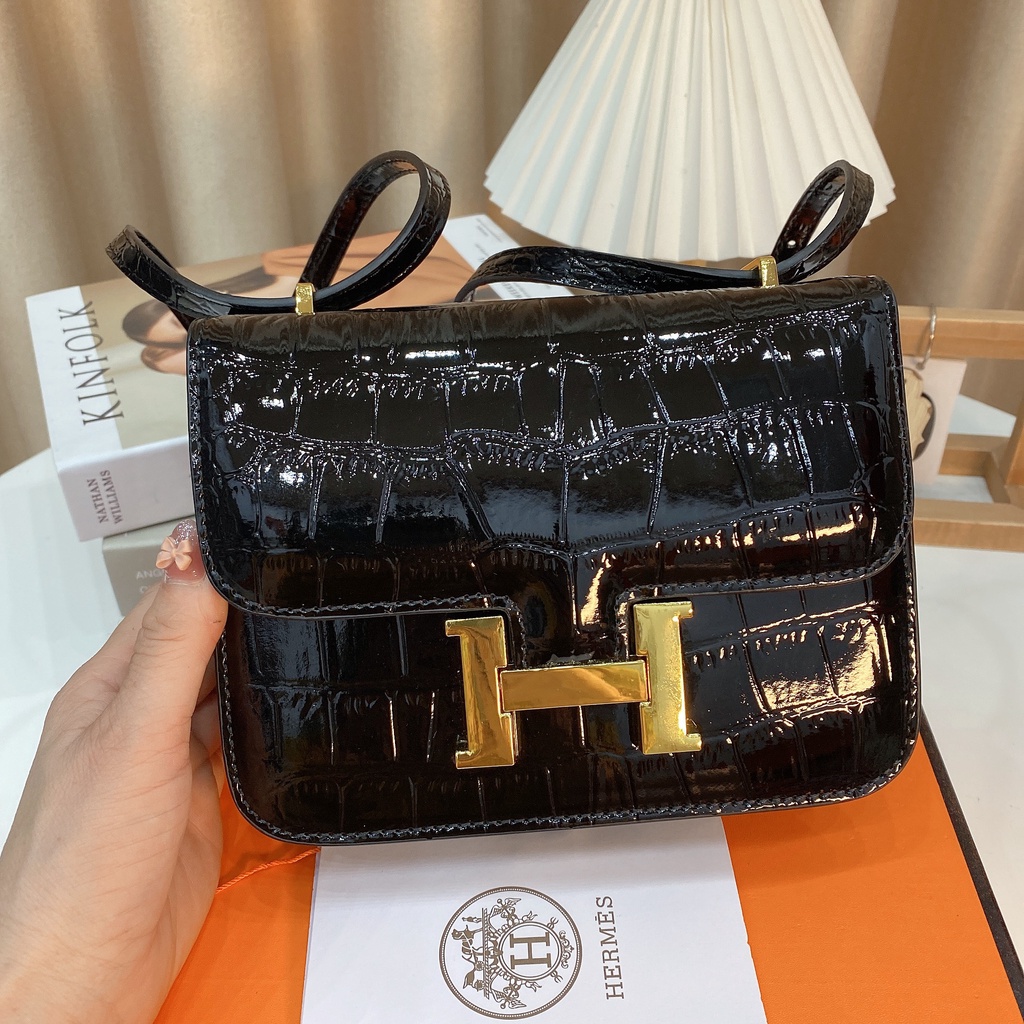 Túi Xách Nữ Đeo Vai,Đeo Chéo Khóa Chữ H Chất Da Bóng  Sai 20 CM Hàng Có Hộp Thiết Kế  Phong Cách Phương Tây