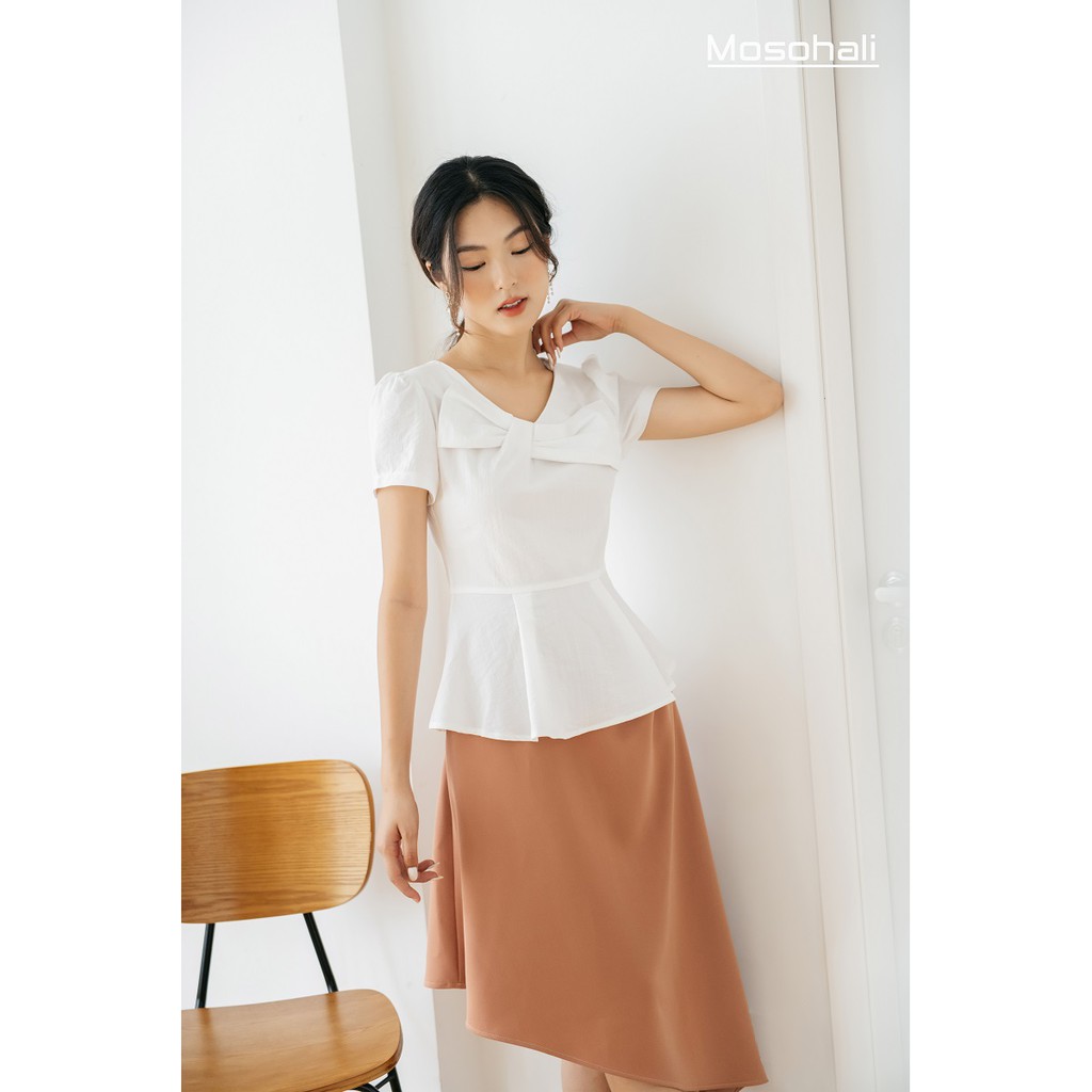 Sơ mi nữ khóa sau nơ ngực Mosohali dáng ôm thời trang công sở